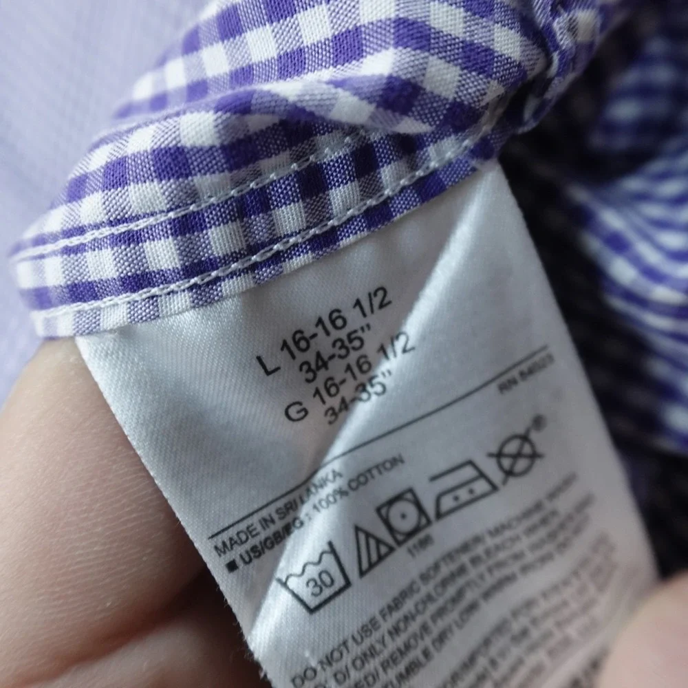 Banana Republic Shirt Mens L 16.5 35 Purple Gingham Slim Fit Button Up Dress Top